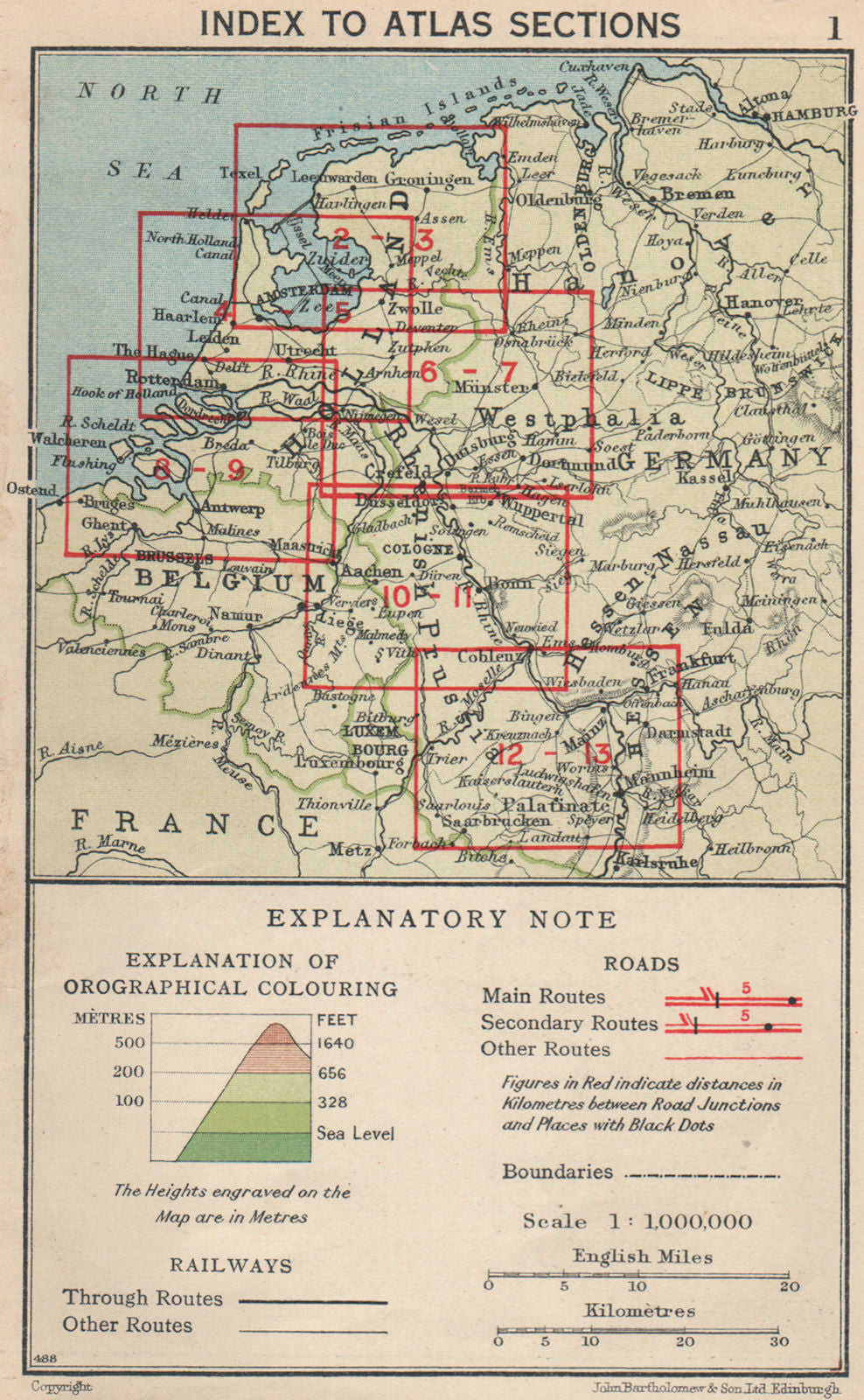 RHINE VALLEY. Index map. Vintage map plan. Netherlands Germany 1933 old